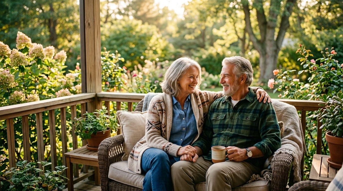 Happy senior American couple enjoying retirement peace of mind
